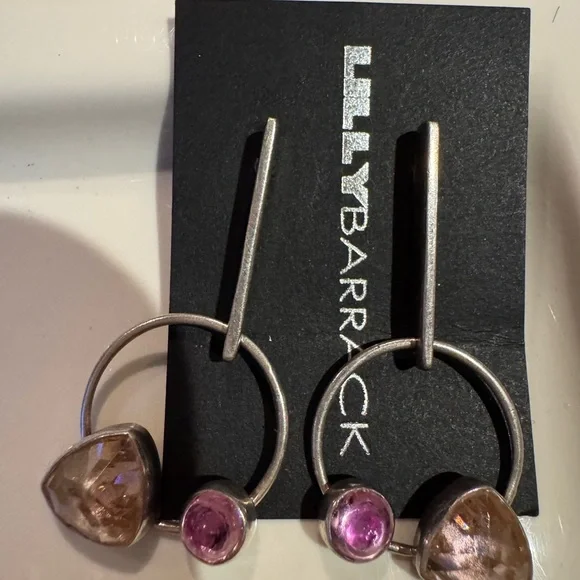Lilly Barrack Sterling Silver and Pink lab grown sapphire Earrings - Picture 2 of 6
